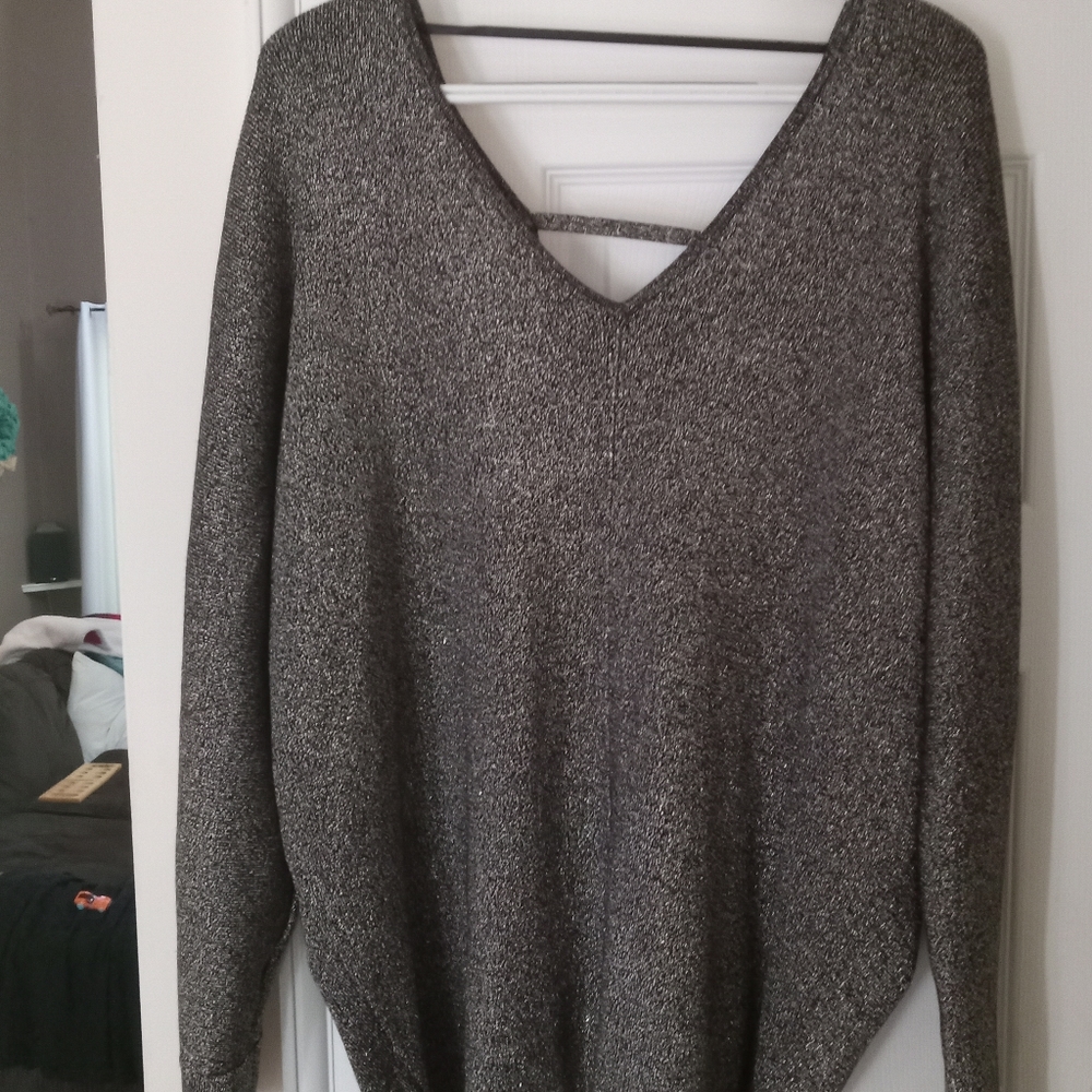 Lane Bryant sweater, open back, silver threading, brand new